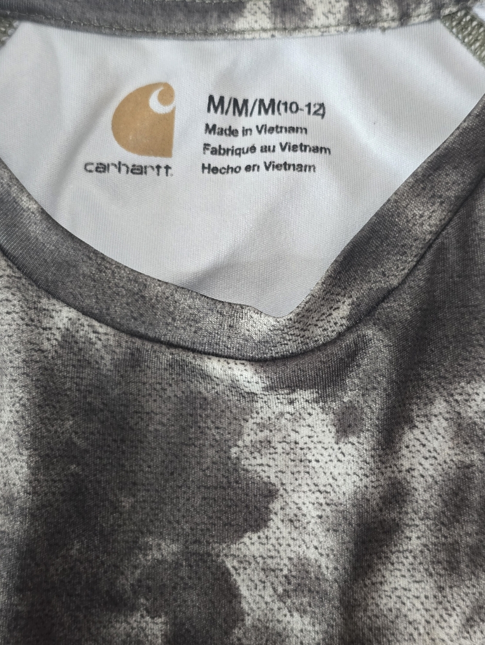 Carhartt Force Boys Medium 10-12 Camo Performance Shirt Short Sleeve Gray Black - Picture 2 of 3